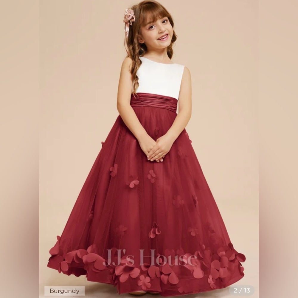 NWT JJ’s House Elegant White and Burgundy Flower Girl or Special Occassion Dress